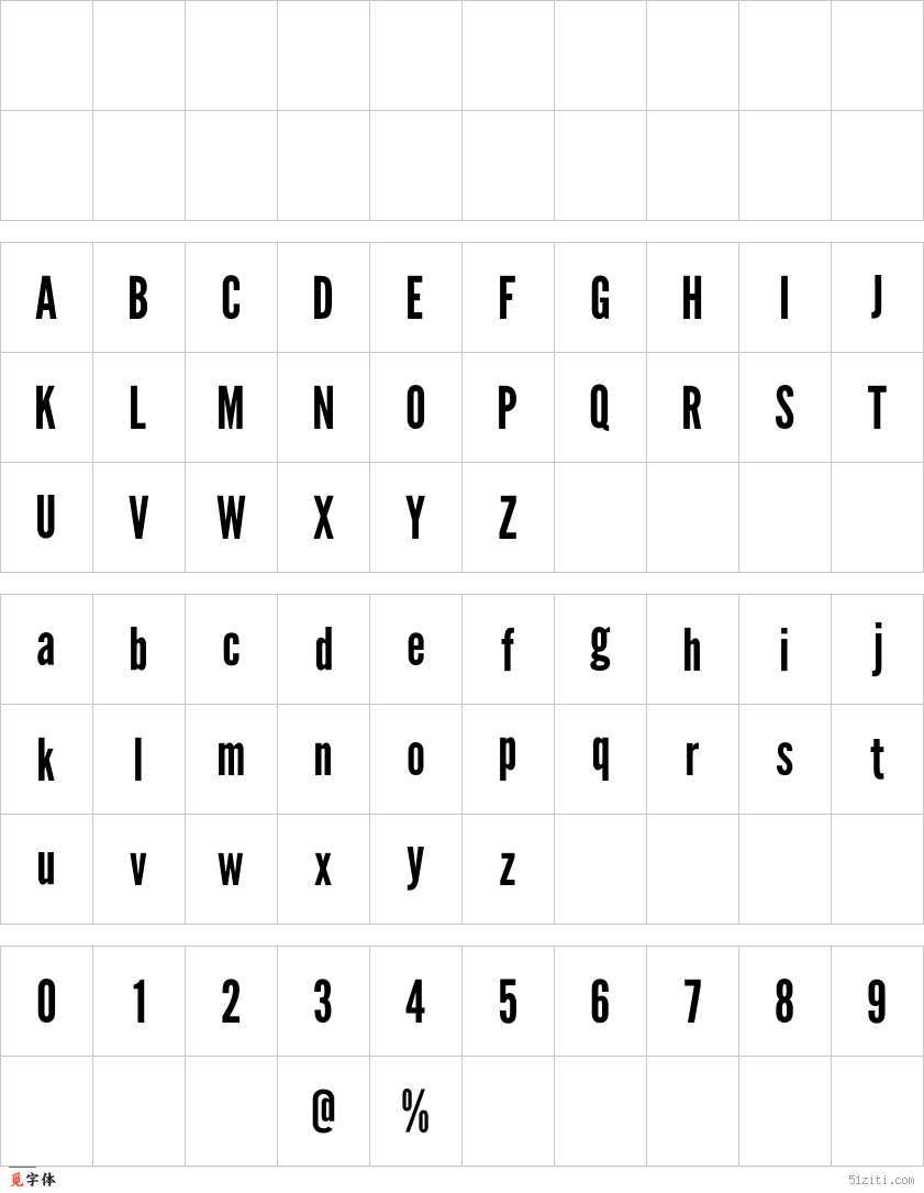 League Gothic Regular字符映射图